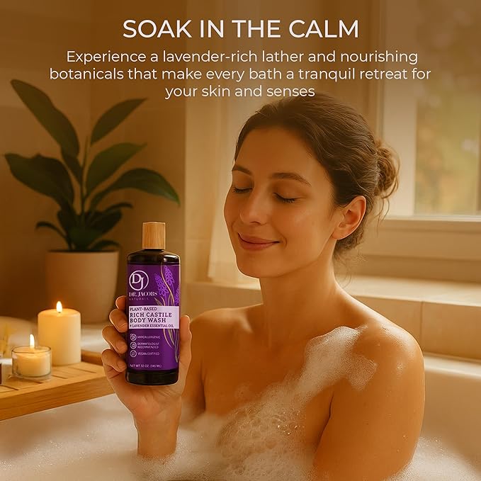 Dr. Jacobs Naturals Pure Castile Soap Liquid Body Wash, Lavender - Plant Based Soap Infused with Vitamin E and Aloe Vera to Moisturize Dry and Sensitive Skin - Made in the USA - 16 oz, Pack of 2