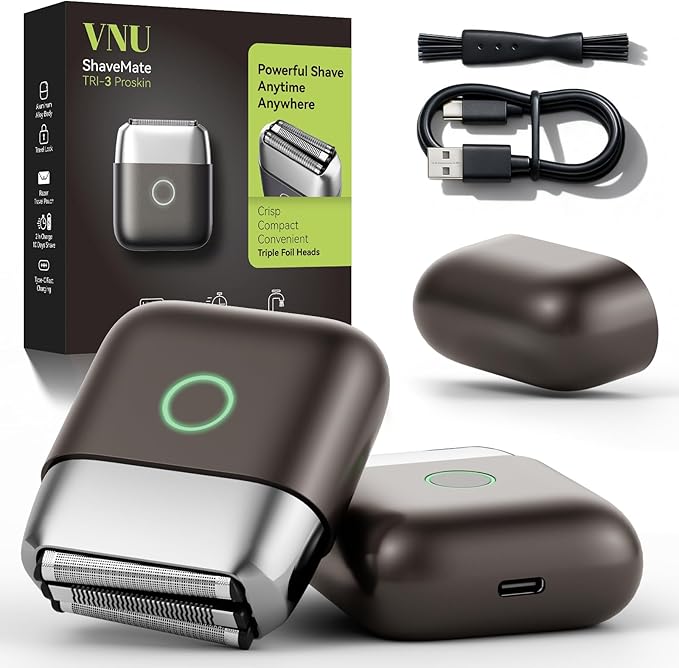VNU Alloy Body Foil Shaver, Mini Pocket Shaver for Travel, Electric Razor for Men Face Beard, IPX7 Waterproof & 60-Day Standby, Gift for Men/Boyfriend/Husband/Dad/Brother (Dark Gray)
