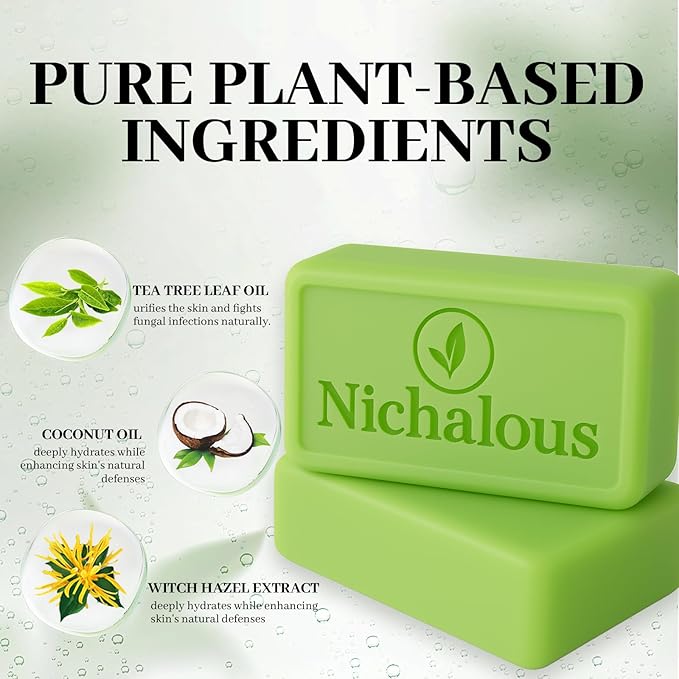 3PCS Tea Tree Soap, Tea Tree Relief Soap Bar, with Tea Tree Oil & Coconut Oil & Witch Hazel, Deep Pore Cleansing, Natural Herbal Foot Soaps Bar for Men & Women – 3.5 oz