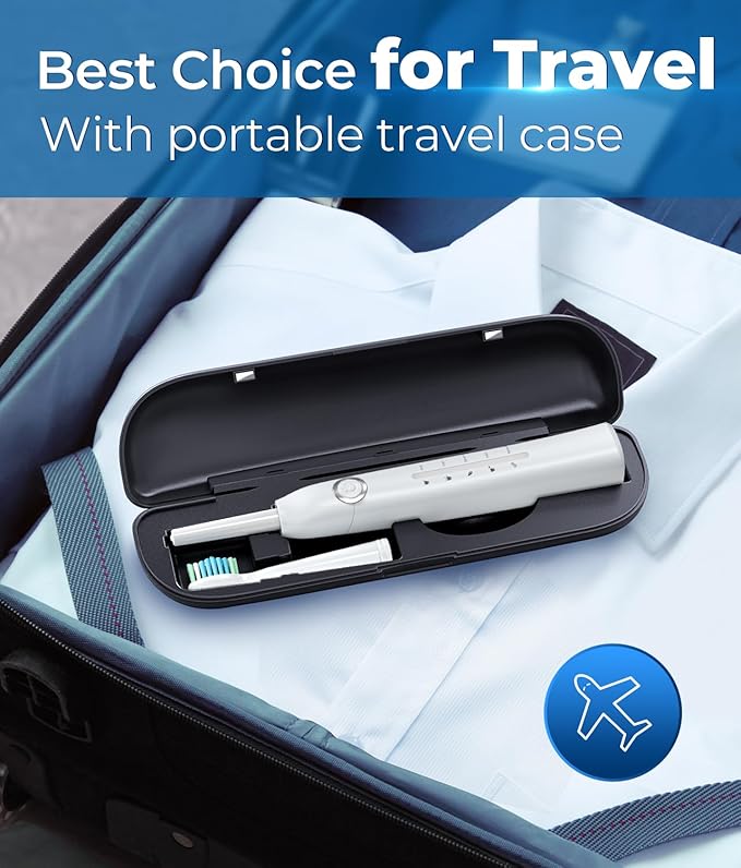 TEETHEORY Electric Toothbrush with Travel Case, Sonic Toothbrush for Adults with 8 Brush Heads for 2-Year Use, 40000 VPM Deep Clean Rechargeable Toothbrushes Last 30 Days with 5 Modes White