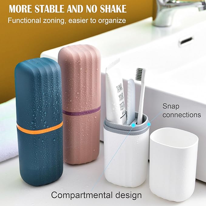 Toothbrush Travel Case, 2-in-1 Dustproof Travel Toothbrush Holder with Mouthwash Cup, Travel Essential Toothpaste and Toothbrush Container for Traveling Camping Business Trip School Bathroom