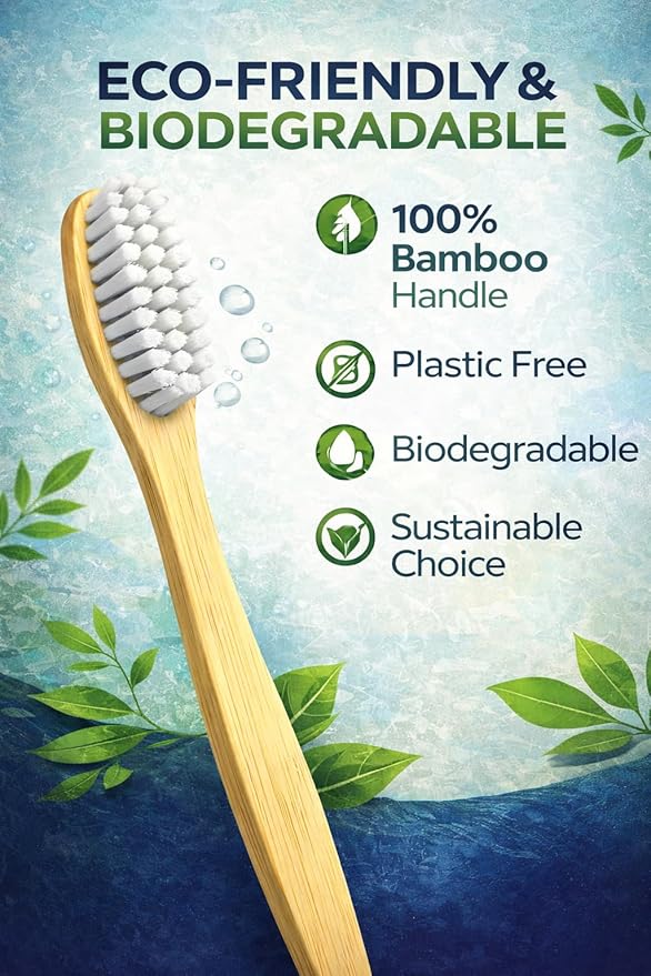 Pure Bamboo Toothbrushes (10 Pack) – Soft BPA-Free Bristles, Eco-Friendly Biodegradable Wooden Handle, Vegan & Plastic-Free Toothbrush for Adults & Kids, Sustainable Oral Care