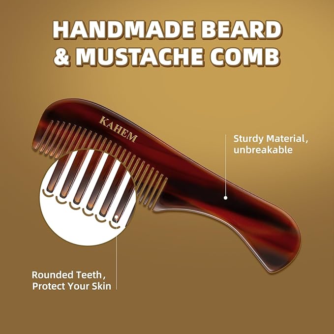 KAHEM Beard and Mustache Comb for Men, 4.72 Inch Fine Tooth Hair Comb for Short Facial Hair Grooming, Pocket Styling Comb, Hand-Made of Quality Cellulose Acetate