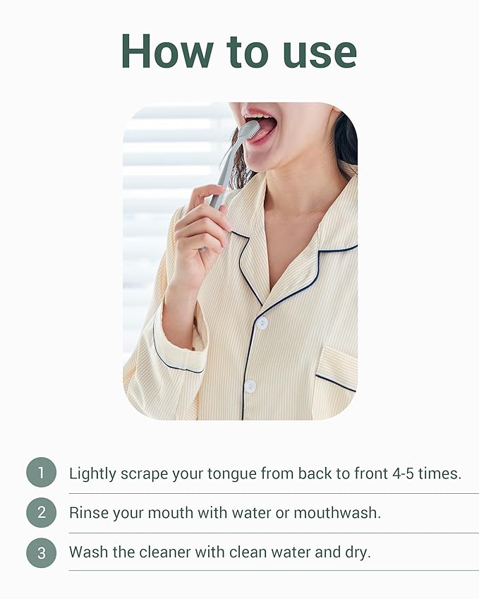 DEARCUS Tongue Scraper with 3 Replaceable Heads for Up to 9 Months - Soft BPA-Free TPE Tongue Cleaner, Designed to Reduce Gag Reflex, Helps Freshen Breath & Remove White Coating (White)