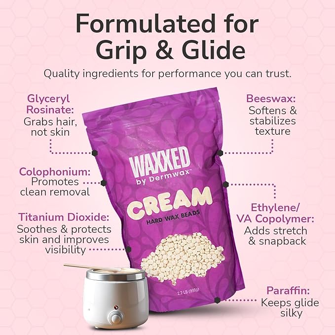 WAXXED Cream Hard Wax Beads 2.2LB – Titanium Dioxide–Infused Cream Wax for Everyday Use – Smooth Application for Sensitive Areas – Clean Removal with Less Residue - Ideal for Professional & Home Use