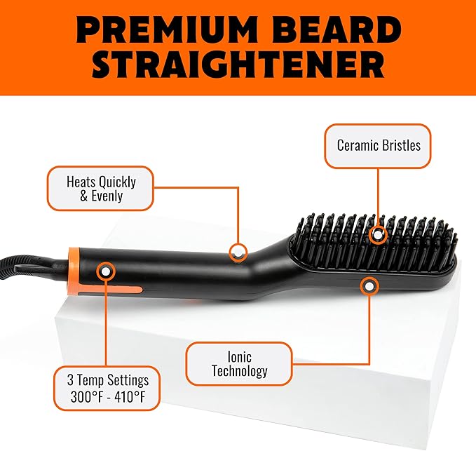 TAME The Wild Beard Brush and Beard Straightener for Men - Ionic Heated Comb with 3 Adjustable Temps - Wooden Beard Comb for Grooming - Anti-Scald Safety - for All Hair Types (Pack of 2)