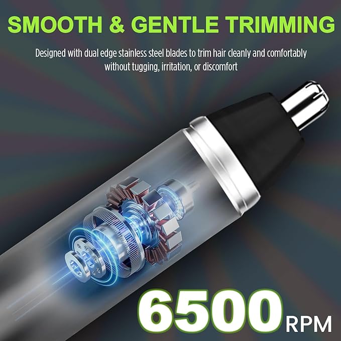 Nose Hair Trimmer for Men Women - Electric Nose Hair Clipper with Replaceable Stainless Steel Blade, Powerful 6500RPM Motor, Wet/Dry Use, Portable USB Rechargeable Design | Silver