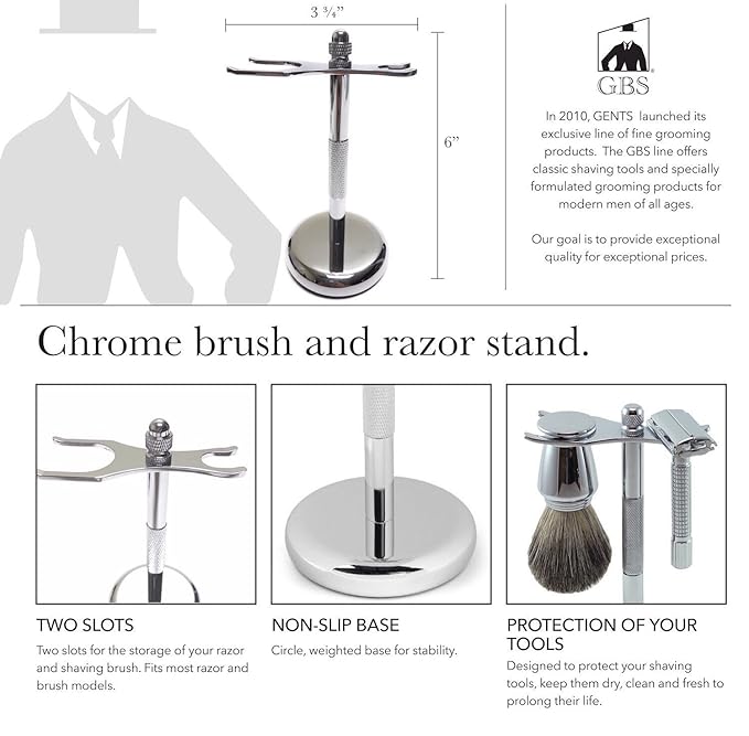 G.B.S Premium Men’s Shaving Grooming Set, Adjustable Butterfly Open Double Edge Safety Razor, Pure Badger Shaving Brush, Chrome Brush and Razor Stand