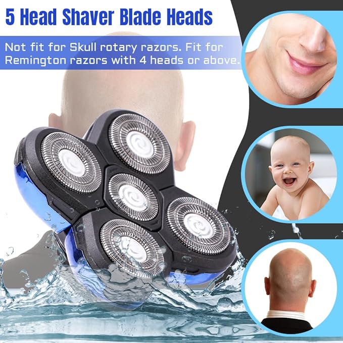 Shaver Blade Replacement Heads, 5 Beard Cutter Blades for Electric Razor, Easy Install for Head and Face (Blue)
