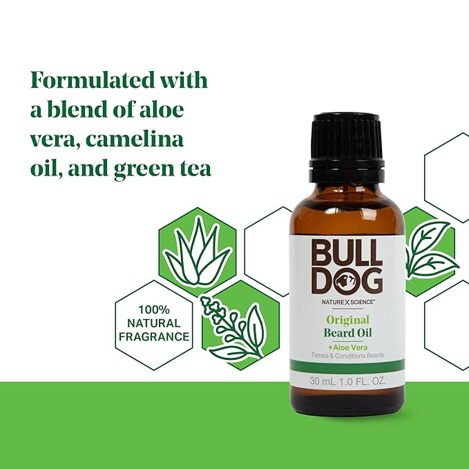 BULLDOG Grooming Original Beard Oil with Aloe Vera, Tames & Conditions Beards, 1 FL OZ