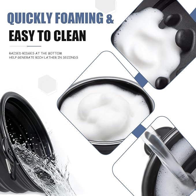 Foldable Shaving Bowl with Carabiner, Silicone Shave Mug for Men, Quick Lather Shaving Cream Bowl, Portable Travel Shaving Soap Bowl, Non-Slip Base, Lightweight Collapsible Design