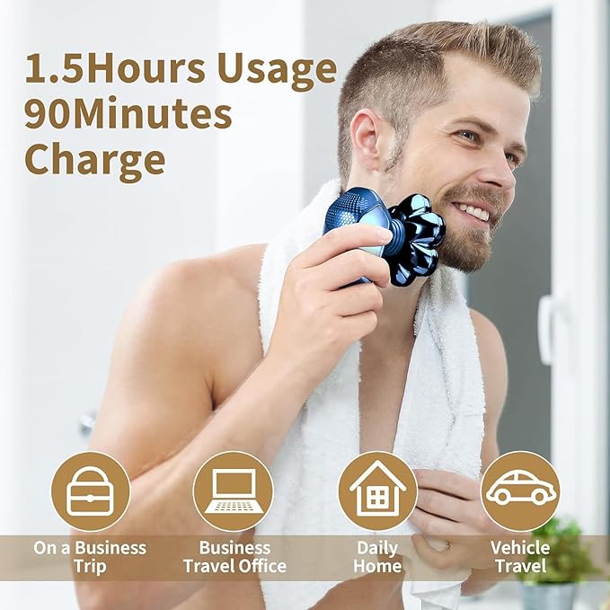 SHPAVVER Head Shavers for Bald Men: 5-in-1 Electric Razor - IPX7 Waterproof Shaving Grooming Kit for Balder - Turbo Speed & Precision Blades (Dark Blue)