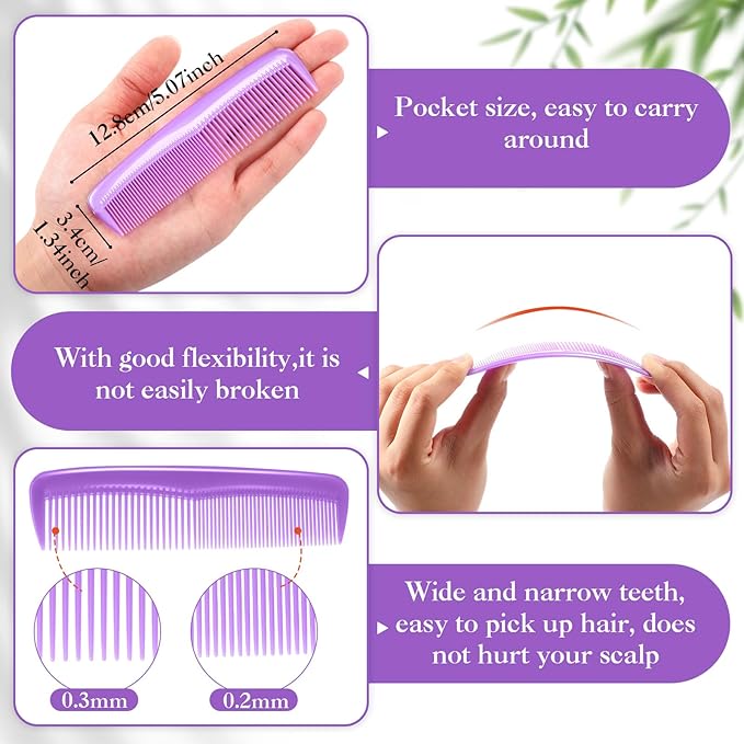 HESTYA 24 Pack Pocket Hair Combs Bulk Double Side Hair Cutting Comb 5 Inch Unbreakable Plastic Fine Tooth Comb Barber Beard Mustache Hairbrush Hairdressing Styling Homeless Salon Home Hotel (4 Colors)