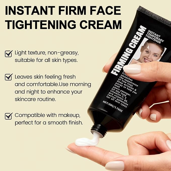 Instant Firming Face Tightener Temporary Face Tightening Cream Firm and Smooth the Look of Fine Lines, Deep Wrinkles and Pores Daily Moisturizer for Women and Men 1.76 oz