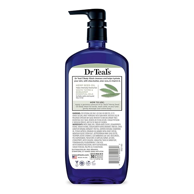 Dr Teal's Body Wash with Pure Epsom Salt, Cannabis Sativa Hemp Seed Oil, 24 fl oz (Pack of 4)