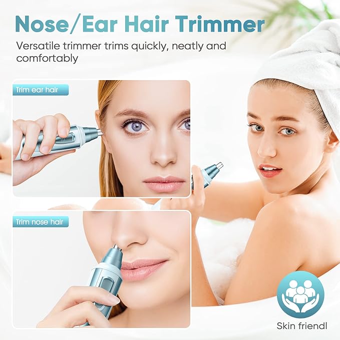 Ear and Nose Hair Trimmer Clipper - 2025 Professional Painless Eyebrow & Facial Hair Trimmer for Men Women, Battery-Operated Trimmer with IPX7 Waterproof, Dual Edge Blades for Easy Cleansing Blue