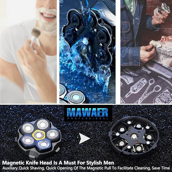 2 pcs Half of the 6 Blade Magnetic Replacement Shaving Head， Head shaver replacement heads