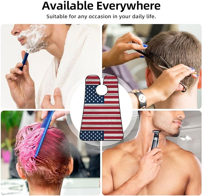 Adjustable Beard Catcher Apron, Wooden American Flag Shave Bib, Non-Stick Waterproof Grooming Bib, Shaving Essential for Men Dad Christmas