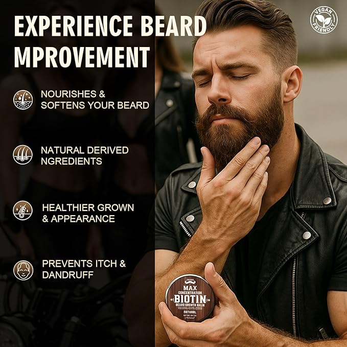 2 Pack Biotin Beard Balm Set for Men – Natural & Vanilla Butters – Non-Itchy, Moisturize, Strengthen & Shape Beards – Grooming Gift Set for Father's Day, Anniversaries, Christmas (Natural & Vanilla)