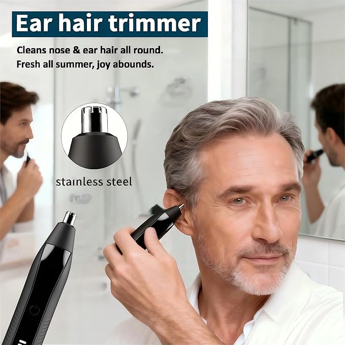 Ear and Nose Hair Trimmer for Men, 2025 USB Rechargeable 3 in 1 Professional Painless Eyebrow & Facial Hair Trimmer for Men Women, Dual-Edge Blades, Powerful Motor, Easy Cleansing