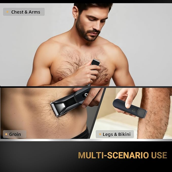 Manscape Body Hair Trimmer, Pubic Hair Trimmer for Men, Ceramic Blade Body Shavers with USB-C Charging, Replaceable Heads Ball Razors with Led Spotlight, 90 Minutes Shaving, Ideal Gift for Men