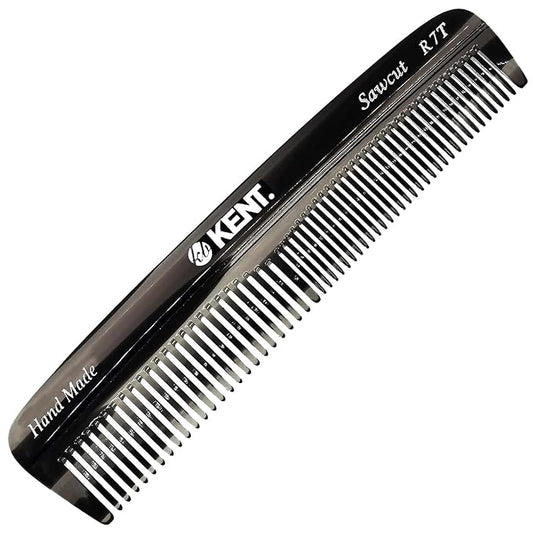 Kent R7T Fine and Wide Tooth Hair Comb, Handmade Pocket Comb for Men, Best Beard Comb and Mustache for Everyday Grooming and Styling, Sawcut Made in England