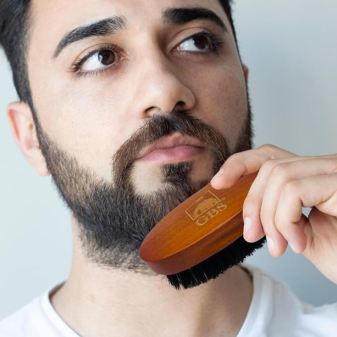 G.B.S 100% Natural Boar Bristles Beard Brush - Small Travel Size with Ergonomically Designed Wood Handle - Professional Beard and Mustache Grooming Softens and Untangles Your Beard (3)