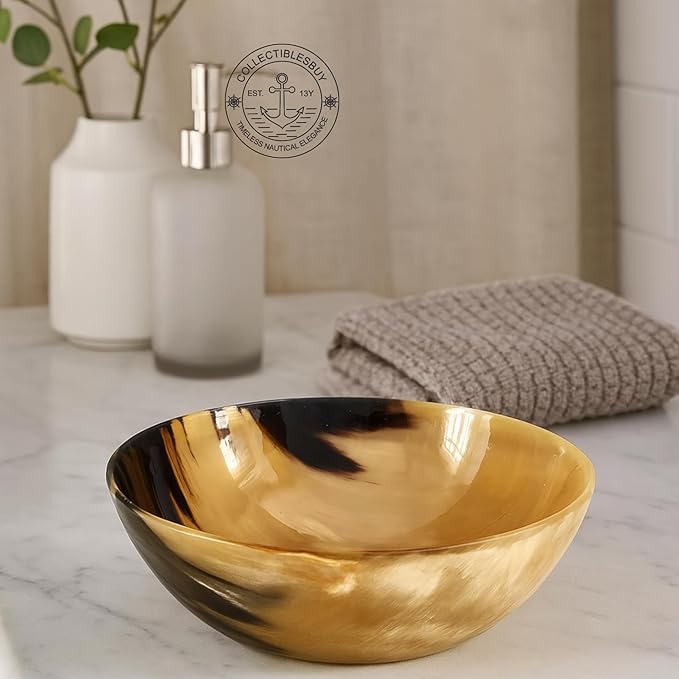 collectiblesBuy Handcrafted Vintage Ox Horn Shave Bowl – 5" Palm Lathering Shaving Soap Bowl for Men – Natural Horn, Lightweight, Unique Gift, Home Décor Accent