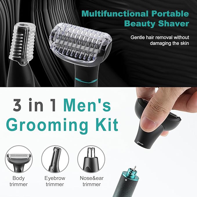 VGR 625 Body Hair Trimmer for Men,3-in-1 Versatile Electric Trimmer for Body/Eyebrow/Beard/Nose/Ear Hair,USB Rechargeable Mens Grooming Kits, IPX5 Waterproof Mens Shaver Portable Travel Set