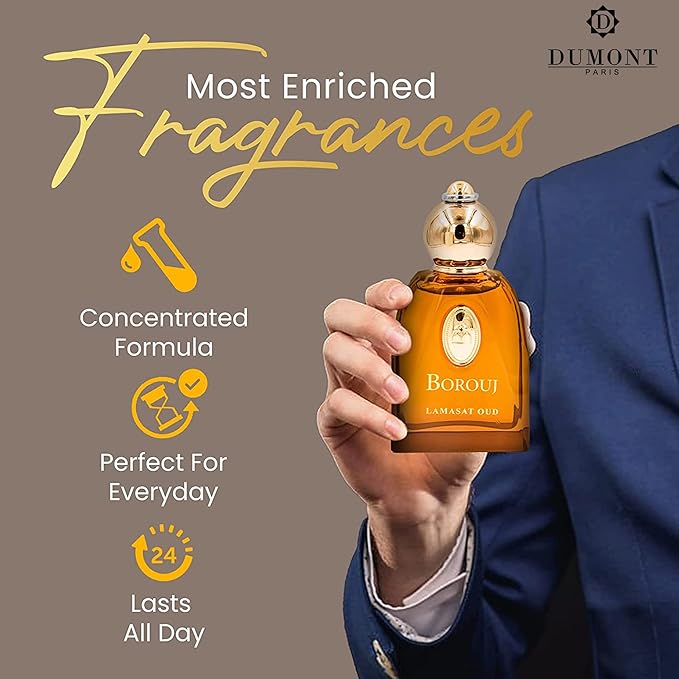 Dumont BOROUJ LAMASAT OUD - 85ml Travel Size - Arabic Inspired Unisex Perfume for Men & Women - Musky, Woody & Oriental Fragrance - Long Lasting Cologne Mist & Body Spray - for Him & Her