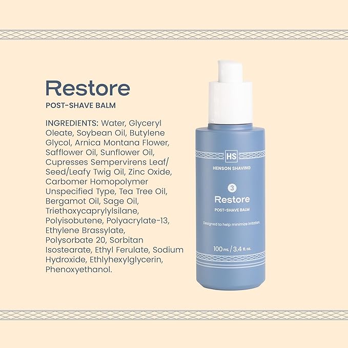 Henson Shaving Restore Post-Shave Balm – Barber Formulated - Lightweight, Fast Absorbing Post Shaving Balm to Soothe & Hydrate Skin After Shaving 3.4oz – Calms Irritation for a Smooth Finish