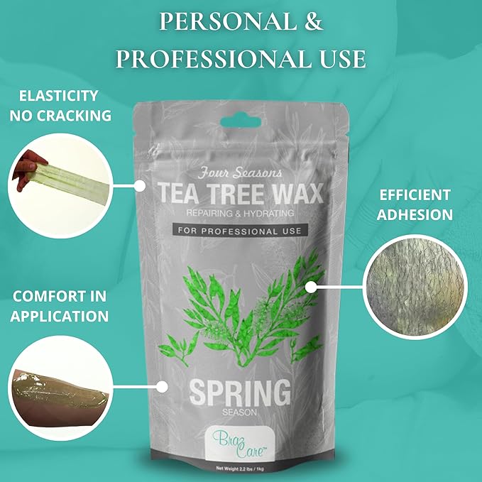 Hard Wax Beads for Hair Removal - 2.2lbs - Premium Tea Tree Wax for Thin & Fine Hair - All Purpose from Face to Bikini Areas