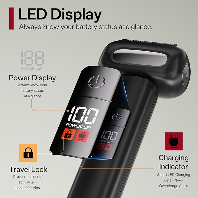 PRITECH Electric Foil Shaver for Men, Electric Razor for Men Face, Skin-Friendly Design, Wet & Dry Waterproof, Easy Clean, Rechargeable LED Display (Black)