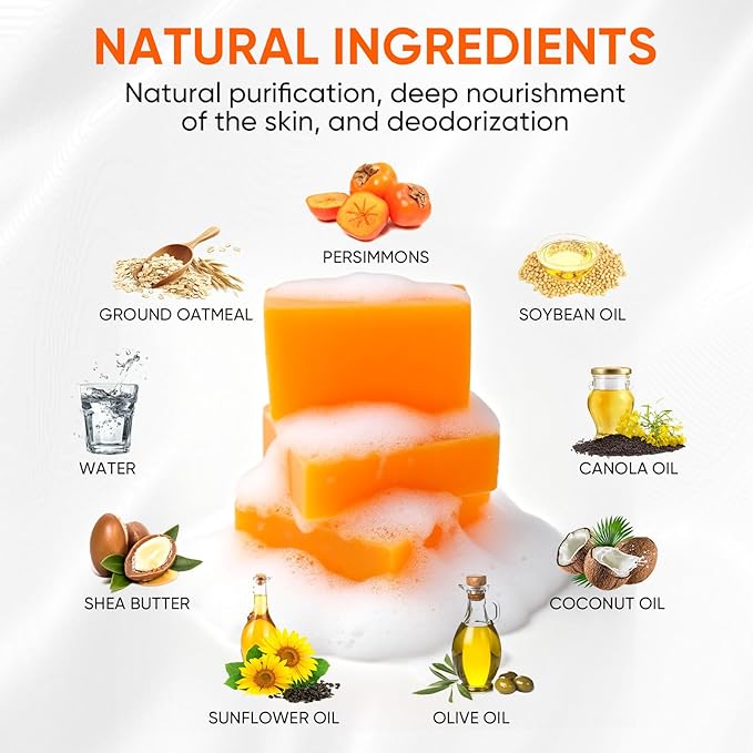 RYH 3 PCS Persimmon Soap Bar for Body Odor Control–Deodorizing & Eliminating Body Odor for Old People Smell, Natural Deodorant Persimmon Bar Soap, Organic Body Wash Soap for Women & Men