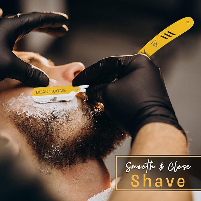 BEAUTICONE Straight Razors for Men, Straight Edge Razor, 100 Single Edge Blades, Stainless Steel, Barber Razor for Men's Shaving, Barber Shaving Knife