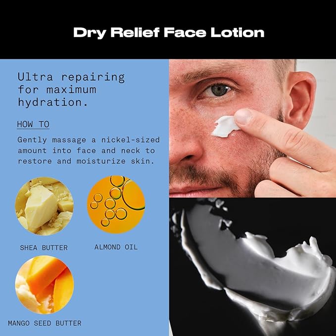 Hawthorne Men's Ultra Moisturizing Dry Relief Face Lotion For Dry, Sensitive Skin. Made With Shea Butter and Almond Oil. Natural Ingredients, Vegan, Sulfate Free. 2-Pack, 4 Fl. Oz. Each