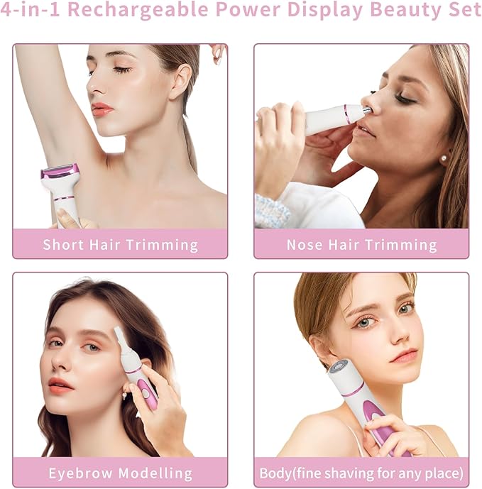 LED Display Electric Razor for Women Men,4 in 1 Rechargeable Wet & Dry Electric Shaver and Facial Hair Remover,2026 Painless Ladies Body Razors for Nose Face Body Leg Bikini Arm Hair
