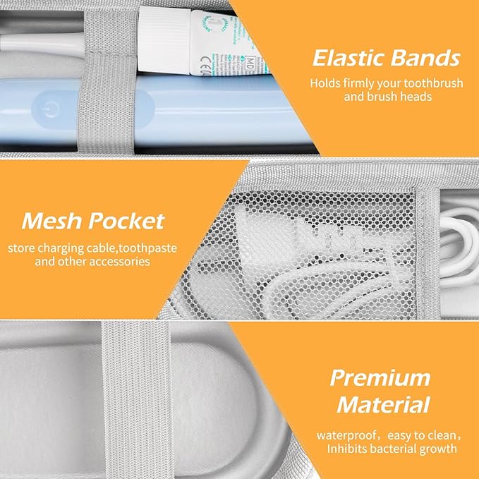 Toothbrush Travel Case for Oral B/Oral-B Pro 1000 1500 5000 7000 & Philips Sonicare 4100 1100 5300 5100 6100/iO Electric Toothbrush, Hard Protective Storage Bag (Dazzling Gold with toothbrush cap)