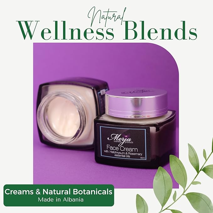 Merja Herbs Anti Acne Face Moisturizer Cream with Helichrysum and Rosemary, Aloe & Collagen - Day and night - Light & Anti Acne & Oil control Moisturizing Cream - Light Floral Fragrance 50ml 1.7oz