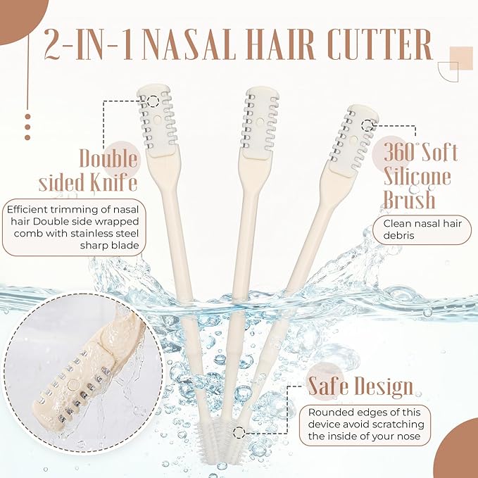 2-in-1 Nasal Hair Cutter Travel Double Sided Nose Hair Trimmer for Women Men Portable 360 Rotating Manual Nose Nasal Knife Soft Cleaning Brush with 5 Box Travel Package Yellow (15 Pcs)