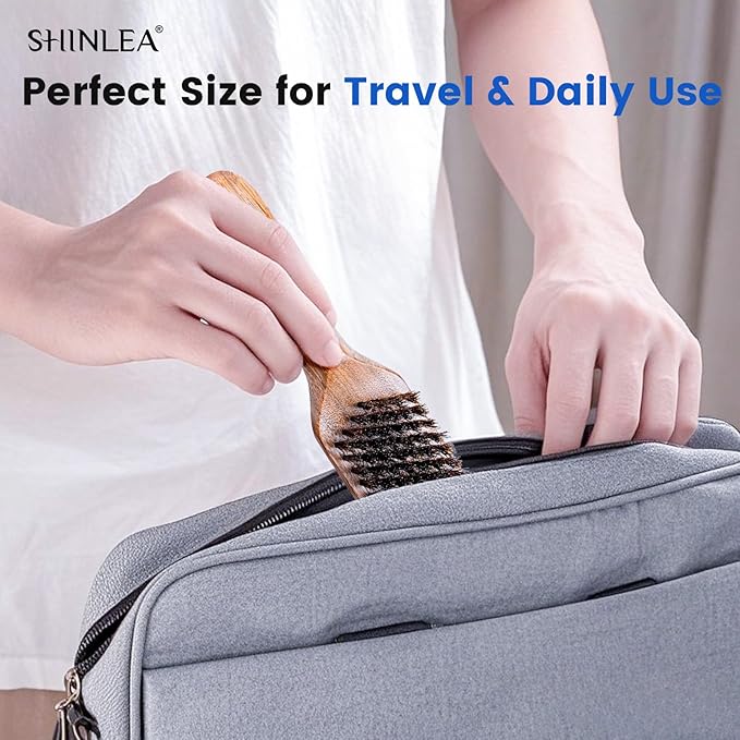 Boar Bristle Hair Brush for Men, Beard Brush with Wooden Handle for Beards Mustaches Grooming, and Soften Facial Hair, Slick Back Hair Brush for Thick & Fine Hair, Great Gift