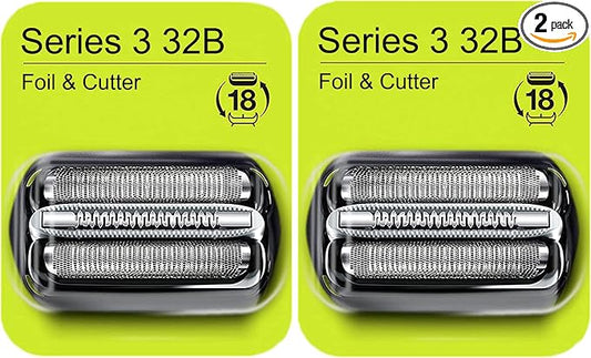 Series 3 32B Foil & Cutter Replacement Head for Braun Electric Shaver, Compatible with Models 3000s 3010s 3020s 3030s 3040s 3050cc 3070cc 3080s 3090cc 320 330 340 350cc Series 3 Foil Shaver (2 Count)