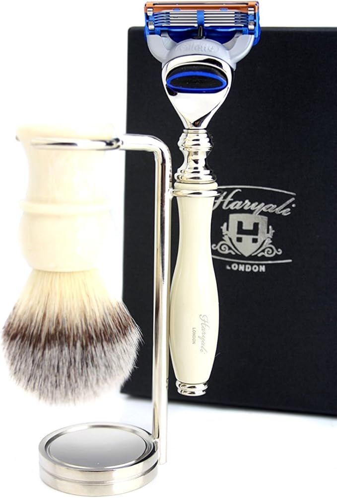 3 Pcs Men's Shaving Set Includes Synthetic Hair Shaving Brush & 5 Edge Cartridge Shaving Razor & Dual Stand