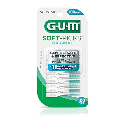 GUM Soft-Picks Original, Easy to Use Dental Picks for Teeth Cleaning and Gum Health, Disposable Interdental Brushes with Convenient Carry Case, Dentist Recommended Dental Picks, 100 Count