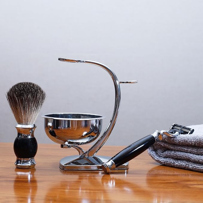 Men's Shaving Kit & Grooming Set,3-Layer Cartridge Shaving Razor,Badger Hair Shaving Brush,Stainless Steel Shaving Bowl and Stand Holder,Smooth,Precision,CLean Shaving Tools for Him