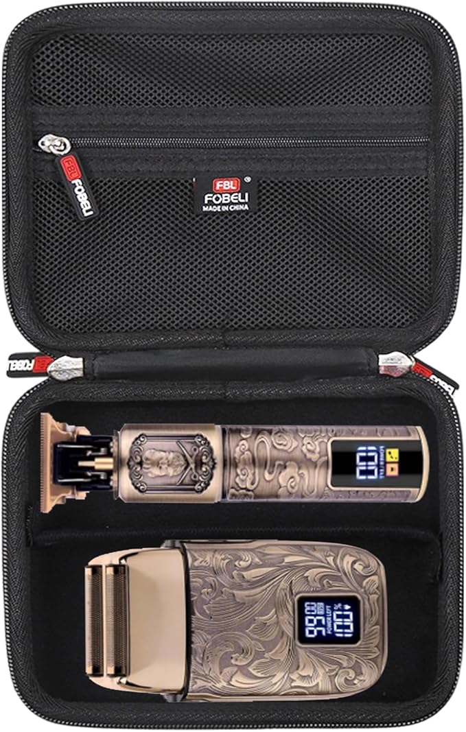FBLFOBELI Hard Storage Case for Ufree/for Hatteker/for Brightup FK-8788T/ for Wahl 9916-817V Electric Razor Foil Shavers, Hair Beard Trimmer Grooming Shaving Kit Holder (PU Black)