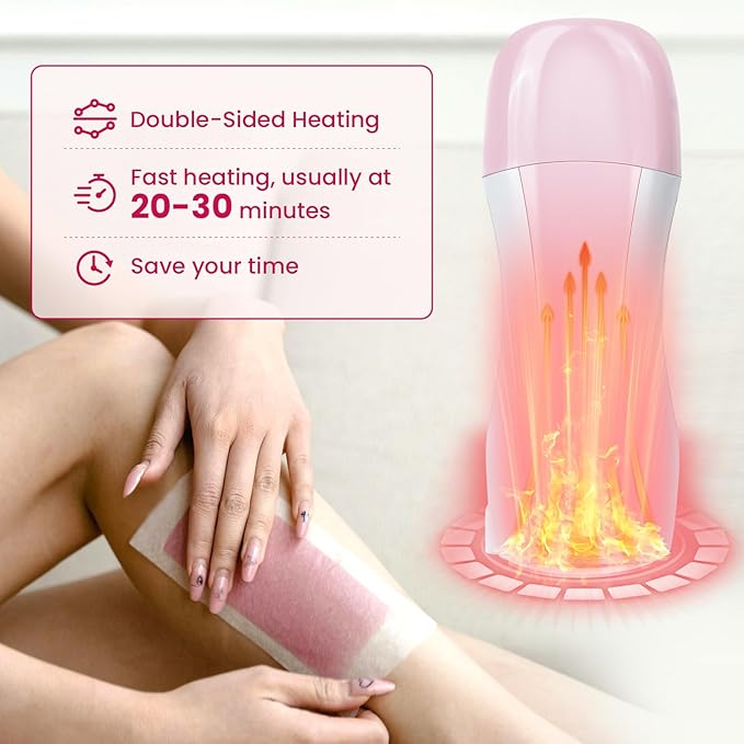 Roll On Wax Kit, Portable Wax Roller Kit for Coarse/Fine Hair Removal, Beginners Waxing Roller for All Skin Types with 3 Pcs 100g Roll Cartridge, 100 Woven Strips & 10 After Oil Wipes (F3_LightPink)