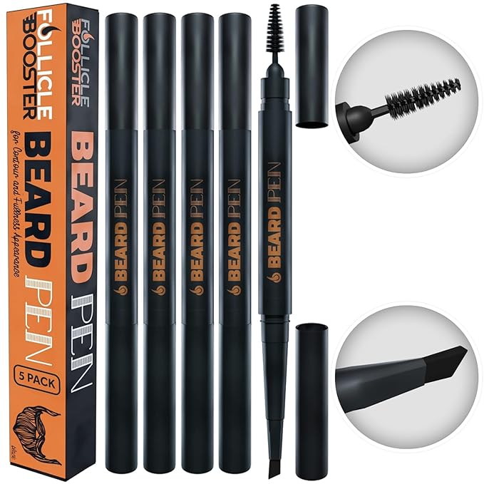Beard Pen Filler for Men - Barber Styling Grooming Pencil - Waterproof, Sweat Proof, Long Lasting Solution with Natural Finish - Cover Beard and Scalp Patches in Seconds - Light Brown 5 Pack