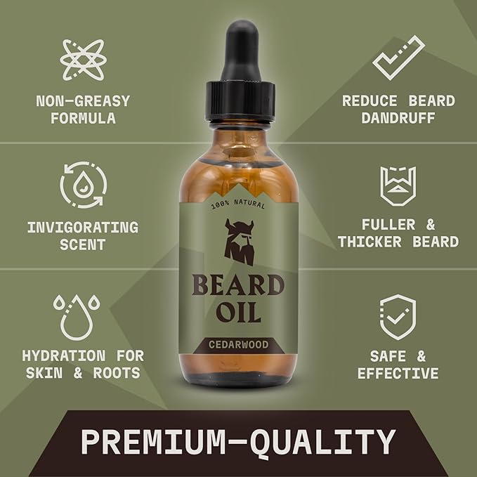 Striking Viking Beard Oil for Men - 2 Fl Oz, Pack of 1, Cedarwood Scent - Softening Beard Growth Oil - Itch-Free Facial Hair Taming Serum with Tea Tree - Deep Hydration with Argan & Jojoba