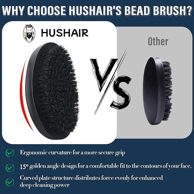 Beard Brush 5-in-1 Set for Men - Natural Boar Bristle Brush & Beard Pen Filler，Stainless Steel Beard Comb/Combing Brush/Ramie Storage Bag - Great for Grooming Beards and Mustaches